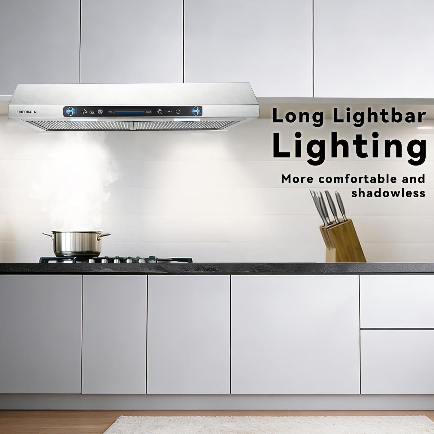 30 Inch Under Cabinet Range Hood |550 CFM Kitchen Vent Hood with Touch & Gesture Control | 3-Speed Quiet Operation | Stainless Steel with LED Lights, Ducted/Ductless convertible