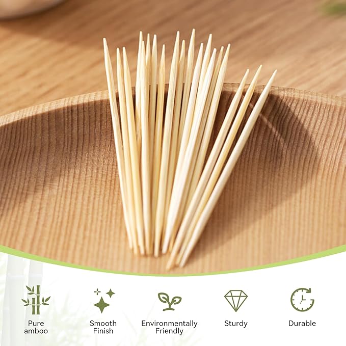 HOPELF Bamboo Toothpicks by Individually Wrapped for Appetizer, Olive, Barbecue, Fruit, Teeth Cleaning,Double-Points Wooden Toothpick.500 Count