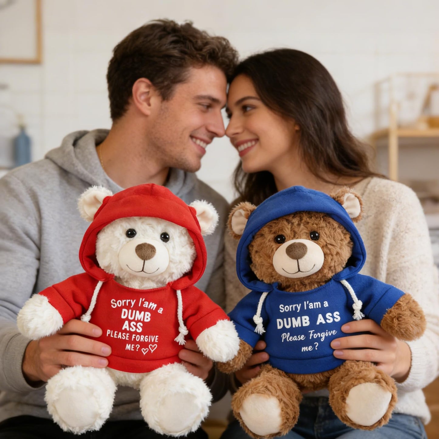 Hideekoog 2 Pcs ForgiveTeddy Bears Plush Dolls 8.7 Inch Stuffed Bear Animal Set Hoodie-Wearing Bear with Sorry and Forgive Me Valentine’s Cozy Bear for Girlfriend Girls Kids Baby Gift (Red + Blue)