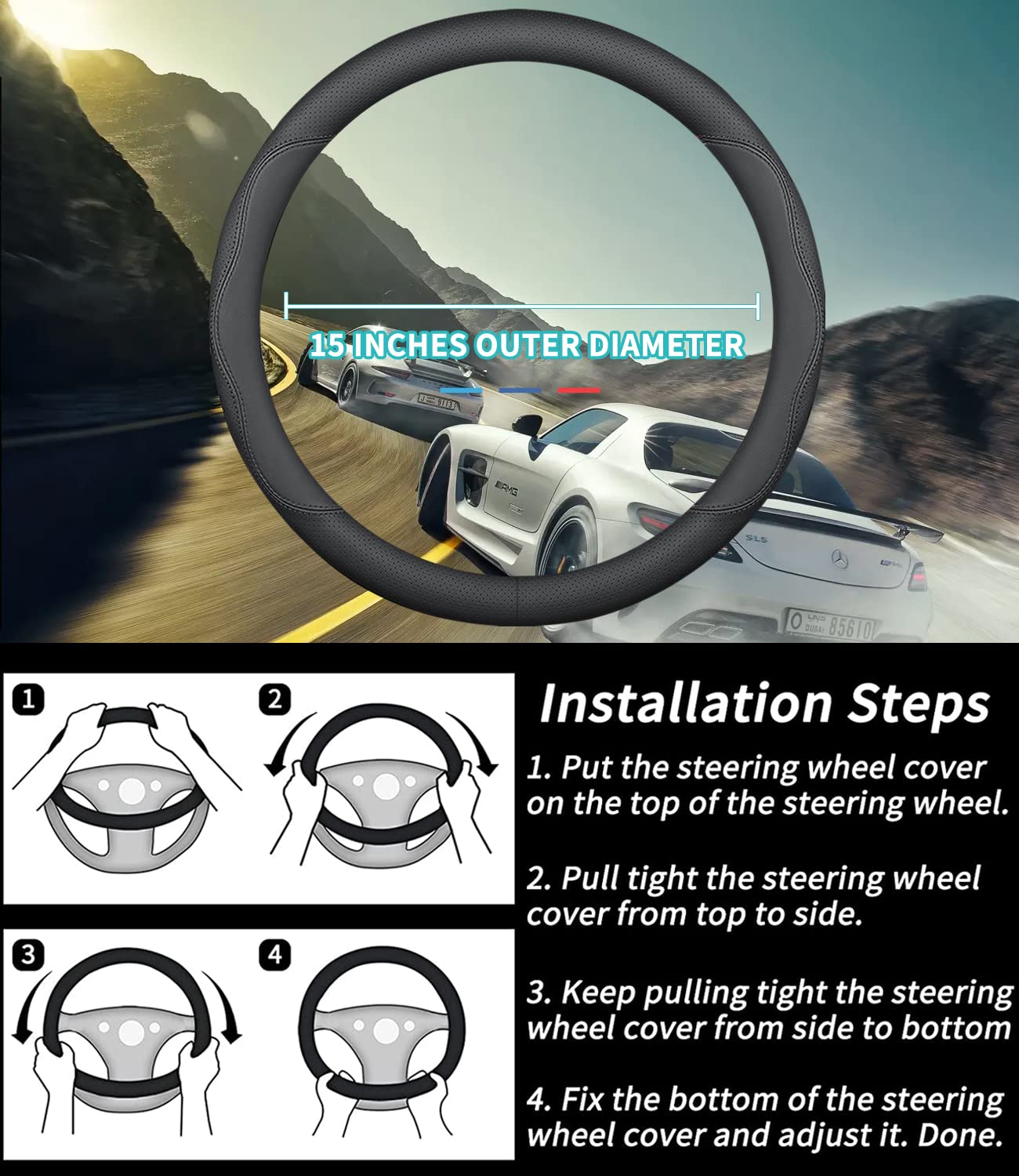 Deer Route Custom-Fit Leather Car Steering Wheel Cover for Audi, B-Style, Non-Slip, Breathable