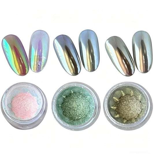 CHARMING MAY Moonlight Rainbow Chrome Nail Powder,3 Jars Aurora Nail Powder Unicorn Mermaid Chrome Powder for Nails Nail Art Glitter(Moonlight#789)