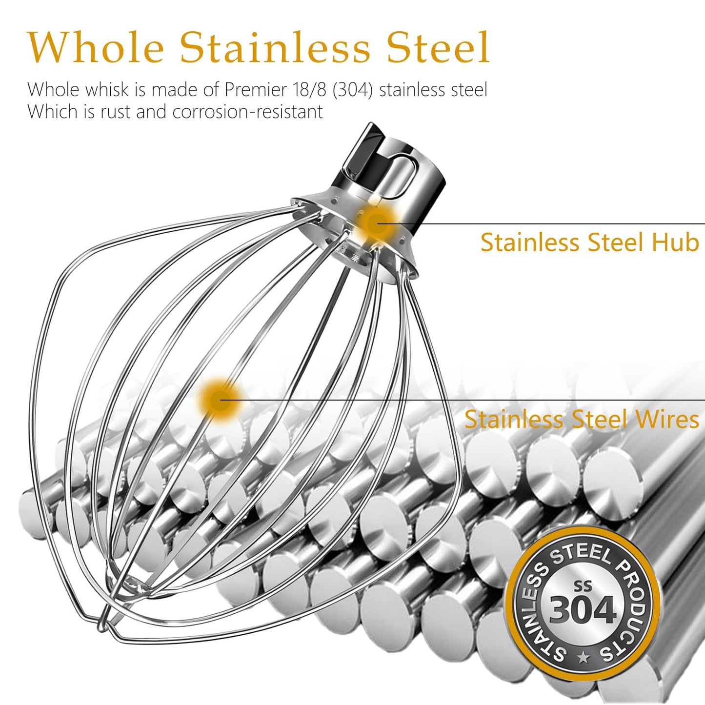 NewlyArt Dishwasher Safe Whisk Attachment for KitchenAid 4.5 5 Qt Tilt-Head Stand Mixer, Stainless Steel 6 Wire Whip Fits Kitchen Aid Stand Mixer Accessories Attachments Replacement Parts