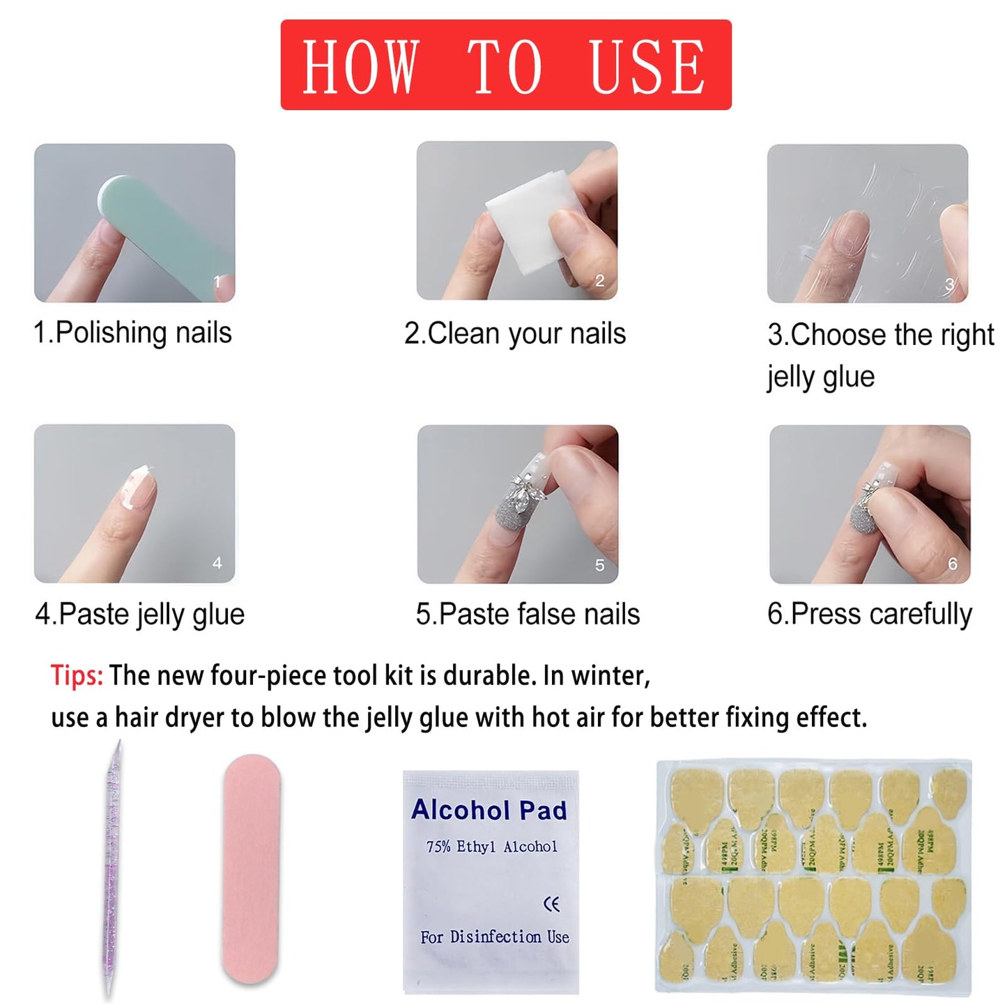 Flower Press on Nails Medium Square Cute Colorful 3D Flowers Fake Nails with America Flag Design False Nails Colorful Floral Full Cover Scrub Spring Summer Acrylic Nails for Women DIY Manicure 24 Pcs