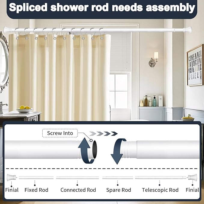 YNL White Shower Curtain Rod 36-68 Inch(3-5.67ft), No Slip No Drill Stainless Steel Spring Tension Curtain Rod, No Rust Shower Rod Adjustable For Bathroom closet