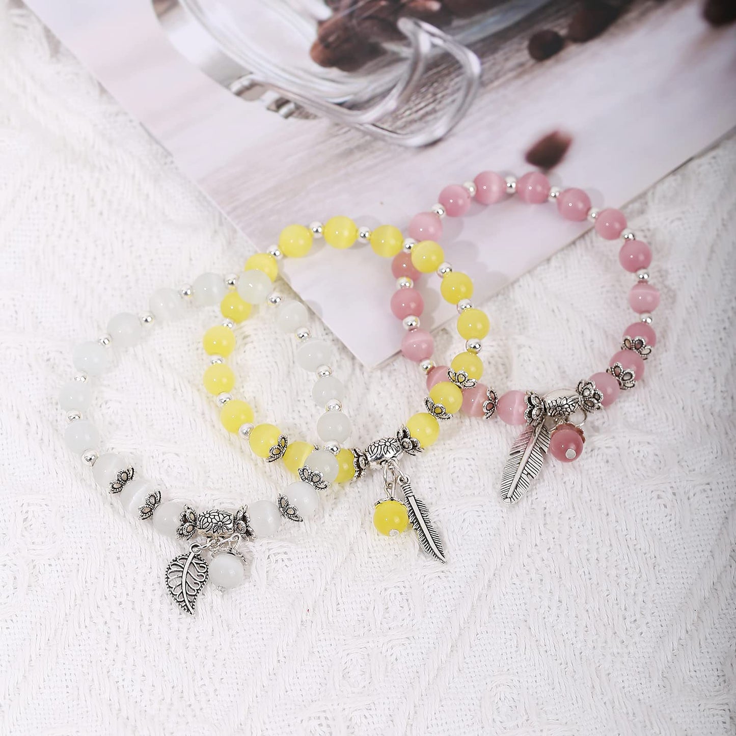 MEHUK Natural Stretch Gemstone Bracelet Healing Stone Beaded Bracelets for Women Men Gifts (Unisex) (8mm pink)