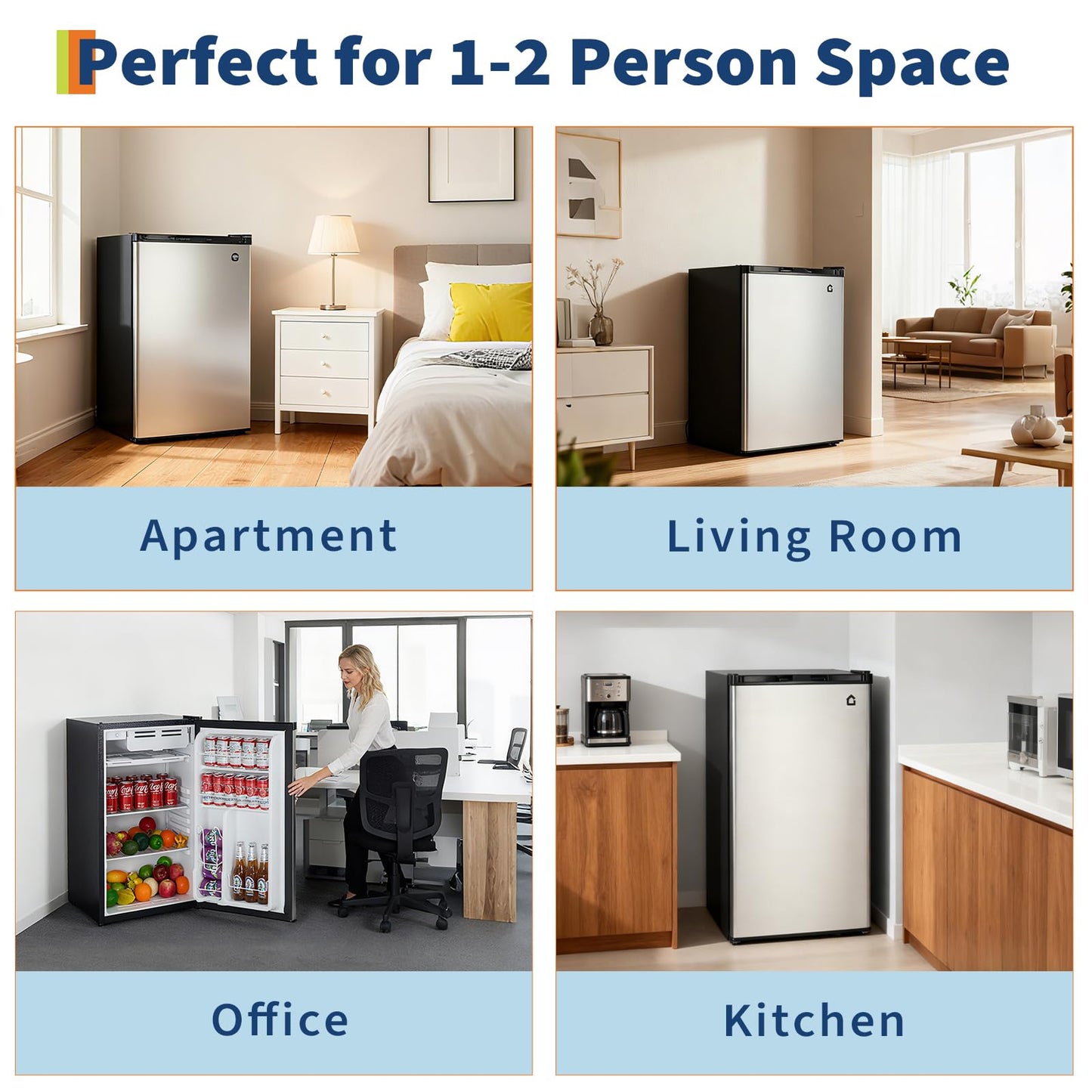 GarveeHome 4.5 Cu.Ft Mini Fridge with Freezer, Low Noise< 38dB, Compact Refrigerator w/Reversible Door, Adjustable Thermostat Energy-Efficient, Small Fridge for Bedroom, Office, Dorm