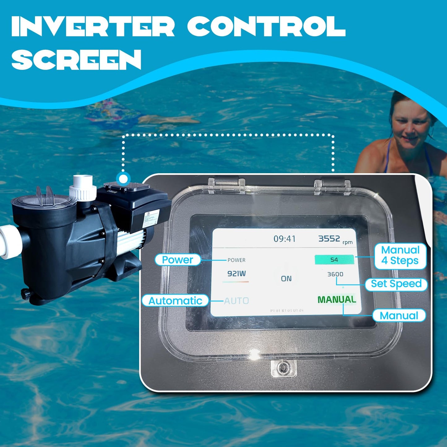 PeakPursuit High-Efficiency Variable Speed Pool Pump 1.5HP - 220V for Above/In Ground Swimming Pools | 3000-8000 GPH High Flow | Energy Saving, Quiet, ETL Certified (with Filter Basket)