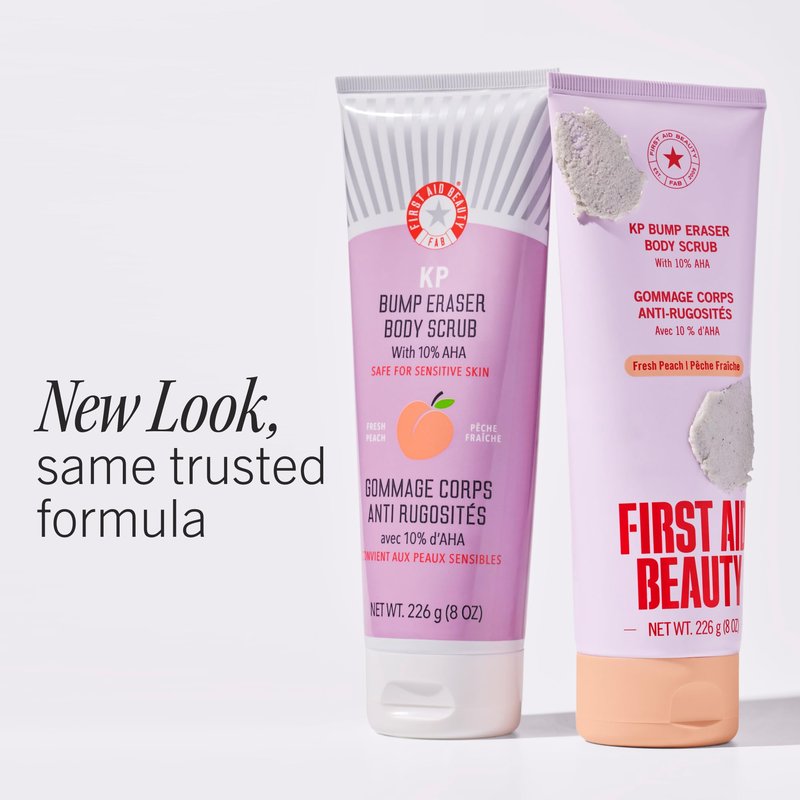 First Aid Beauty KP Bump Eraser Body Scrub with 10% AHA - Dermatologist-Tested Keratosis Pilaris Exfoliator - Support for Rough Bumps & Uneven Skin Texture - Sensitive Skin - 2 oz, Fresh Peach