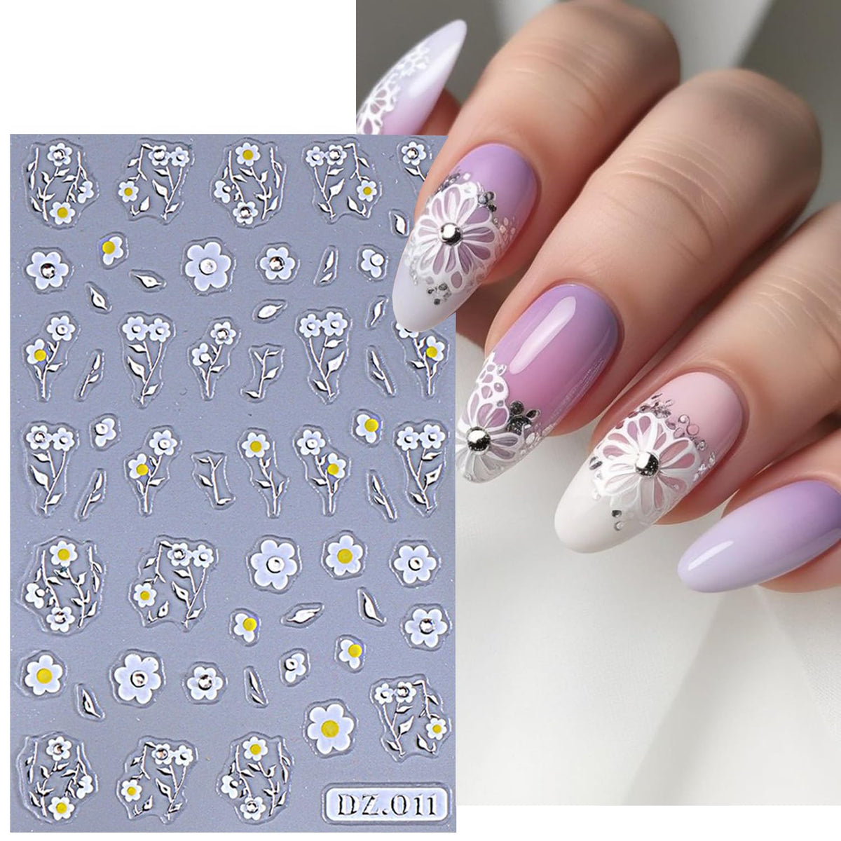 Flower Leaves Nail Stickers ins 2pcs Spring Daisy Gold Leaf Floral Art Design Gold Silver Nail Decals Summer Supplies Nail Adhesive Stickers Floral Sticker for Nails DIY Manicure Decorations