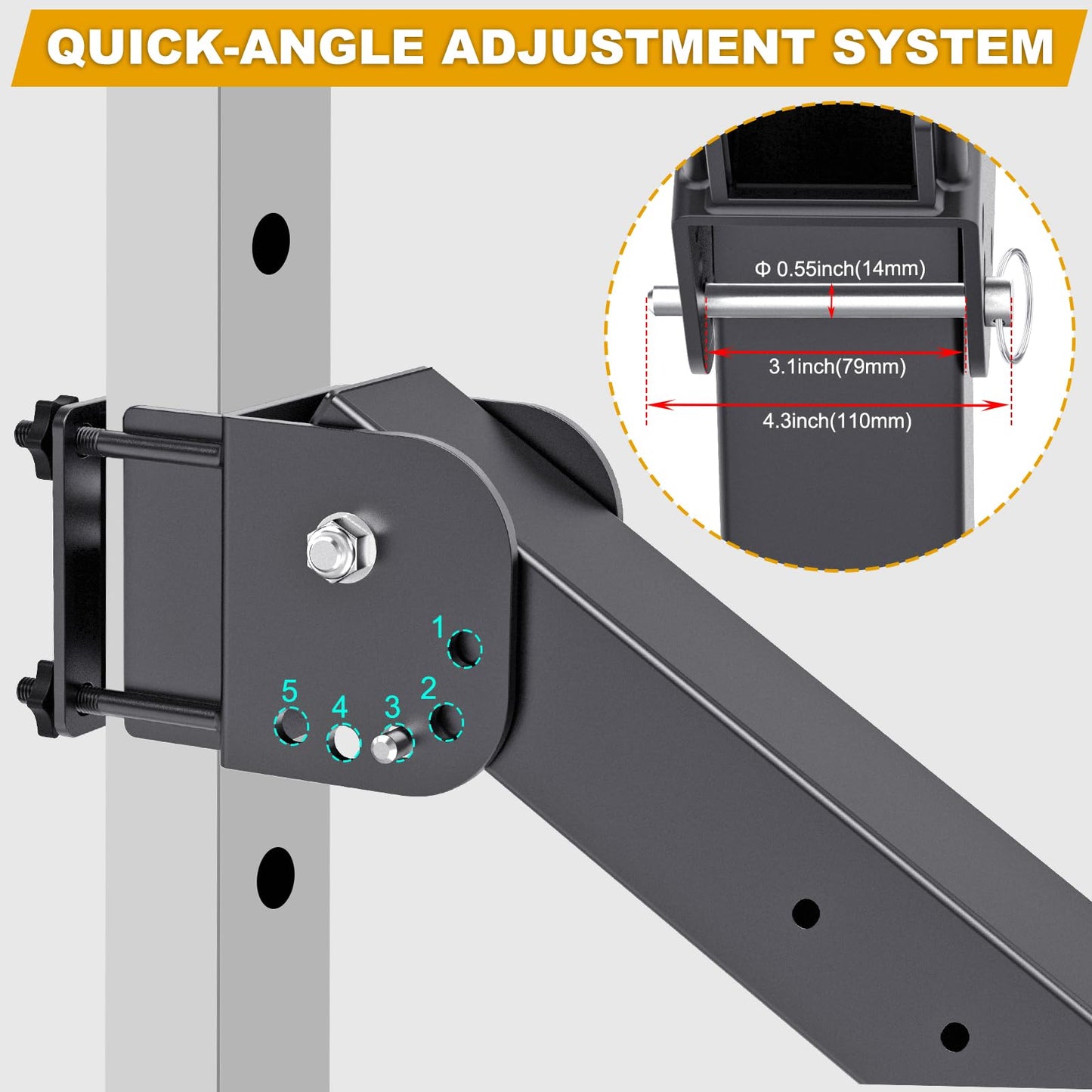 Kipika Power Rack Jammer Arms - Adjustable Height & Angle Lever Arm System for 2x2 Power Cages with 5/8" or 1"" Holes - Fits 2-Inch Olympic Plates - 1 Pair (‎for 2"" x 2"" Racks with 5/8"" or 1"" Holes)"