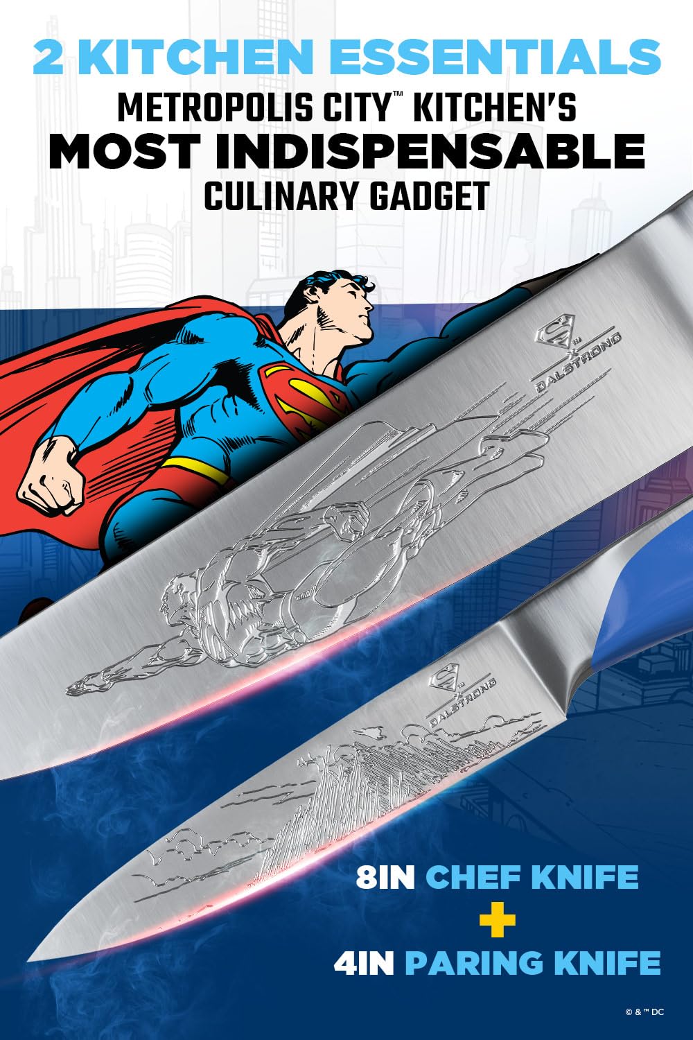 Dalstrong Knife Set-2pc- DC SUPERMAN™ Licensed Edition-8" Chef Knife & 4" Paring Knife-Premium German Stainless Steel-POM Handle Kitchen Knife Set-Leather Sheaths