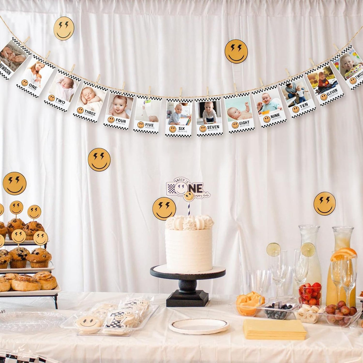 One Happy Dude Baby First Birthday Photo Banner for Newborn to 12 Months Photograph Bunting 1st Birthday Photo Display Garland for Boys Monthly Milestone Party Decor