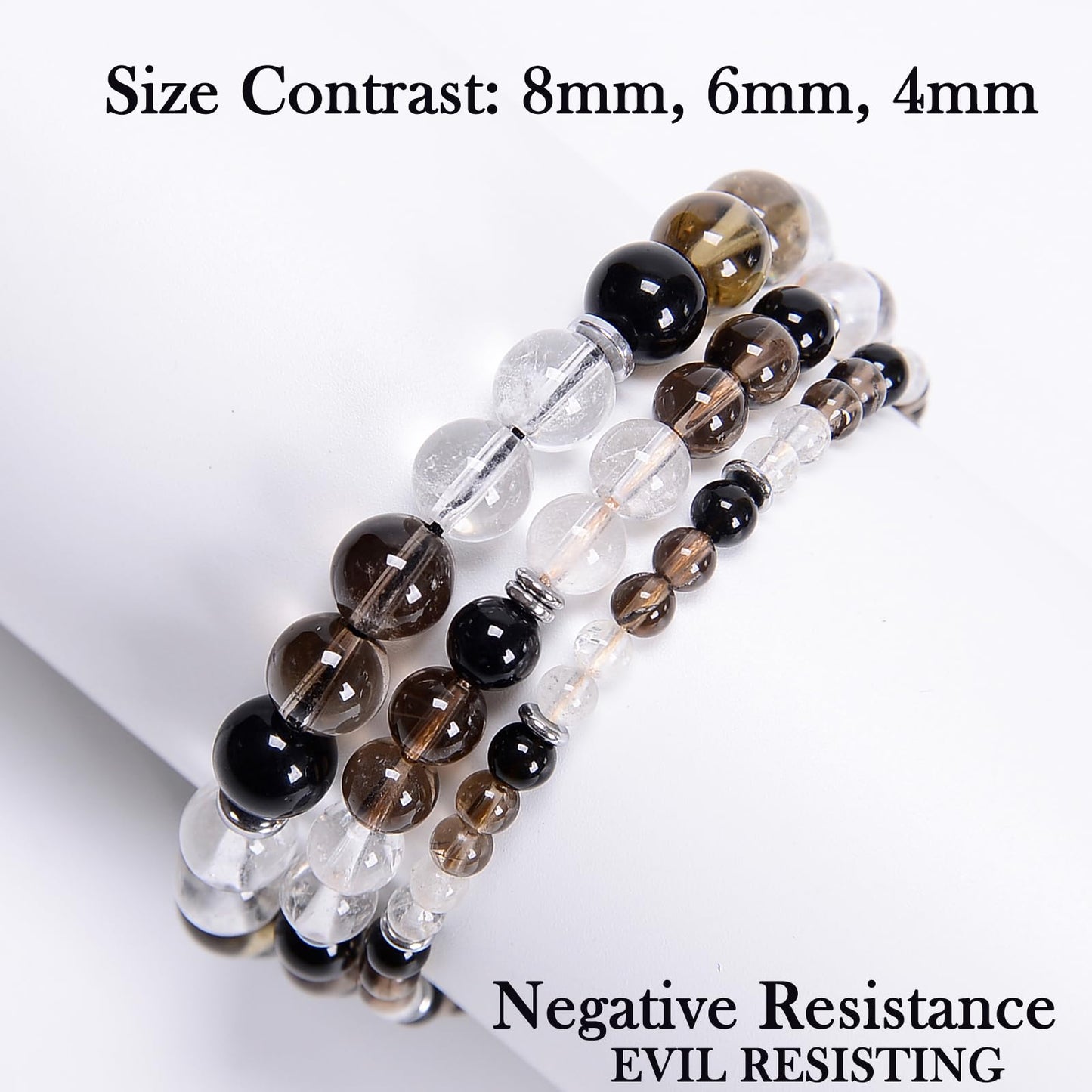 CHCCOYE 4mm Handmade Adjustable Natural Gemstone Crystal Bracelet Healing Power Energy Inspirational Gifts with Card for Unisex (Negative Resistance)