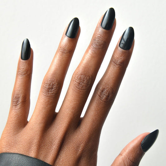 Glamnetic Press On Nails - Boba | Opaque Black Short Almond Fake Nails, Salon Quality | 12 Sizes - 24 Nail Kit