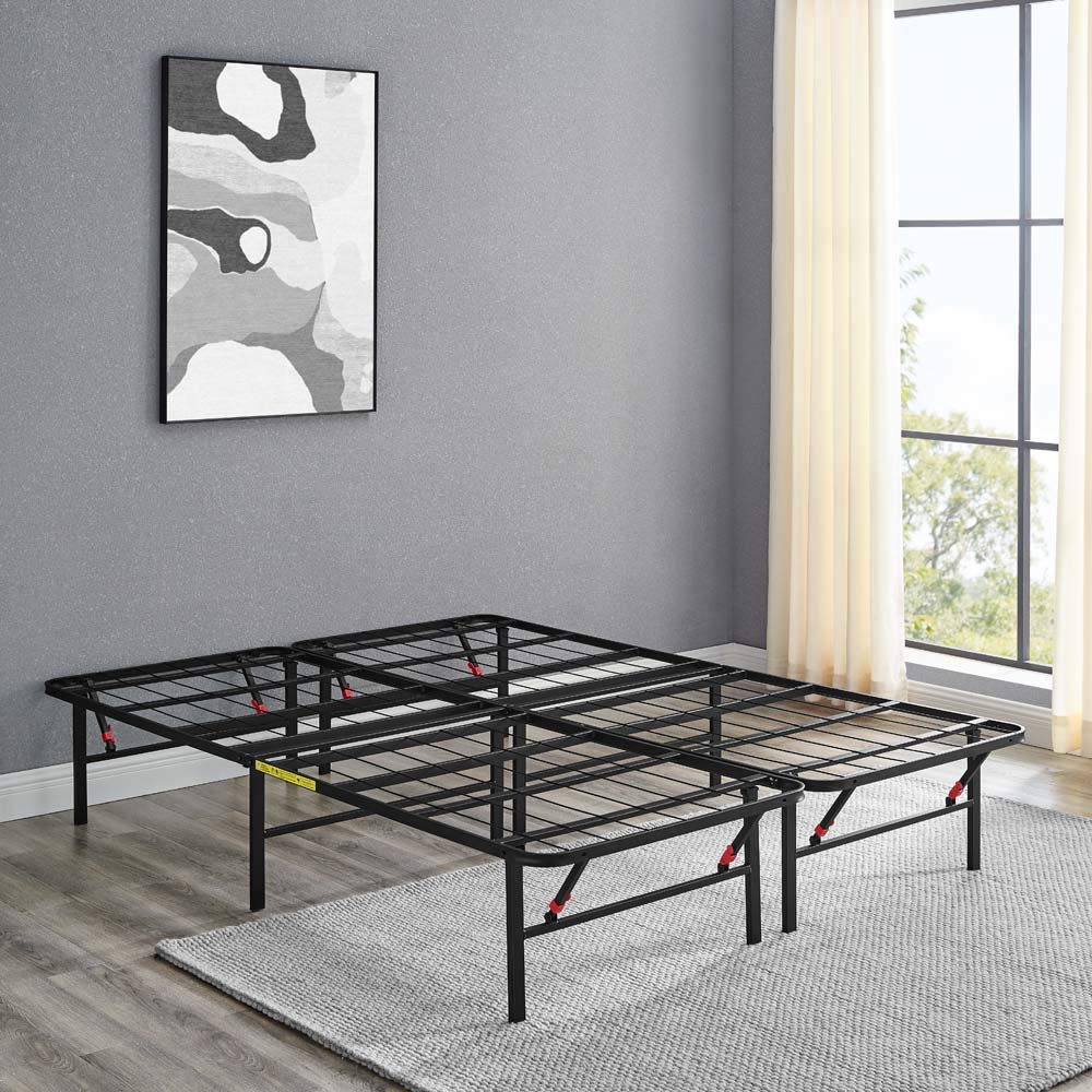 Amazon Basics Bed Frame with Storage, Foldable Metal Platform, Sturdy Steel, No Box Spring Needed, 14 inches High, Tool-Free Easy Assembly, Noise-Free, King Size, Black