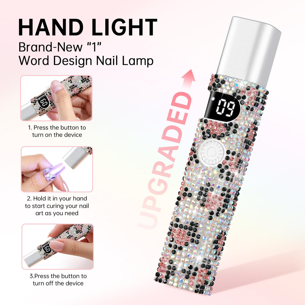 CHRISTINE SHELLY Handheld UV Light for Gel Nails,Mini LED Cordless Nail Lamp for Gel Nail Polish,Portable Flash Cure Lamp,Rechargeable USB Nail Dryer with LCD Display Fast Curing Home DIY