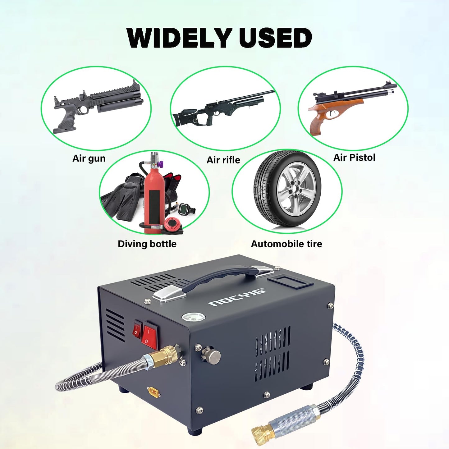 NDCYJG Pcp air compressor 4500PSI Portable Pcp Compressor 12V Dc/110V Ac Pcp Airgun Compressor Manual-stop w/External Power Adapter Built-in Fan Suitable for Paintball Air Rifle Scuba Bottle