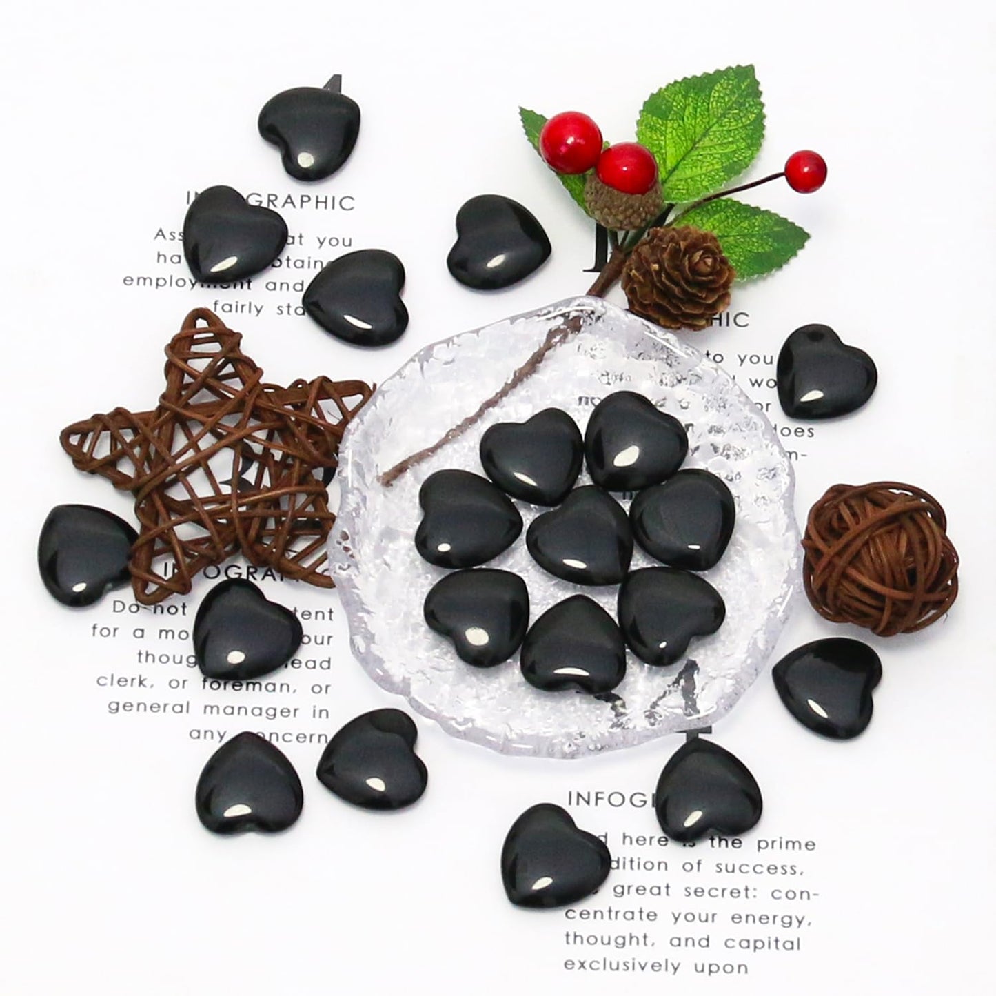 Namzi 20 Packs of Tumbled Polished Natural Black Obsidian Crystals Heart Stones, Crystals and Healing Stones Quartz Bulk for Wicca, Reiki, Healing Energy, Chakra Stones, Witchcraft Supplies