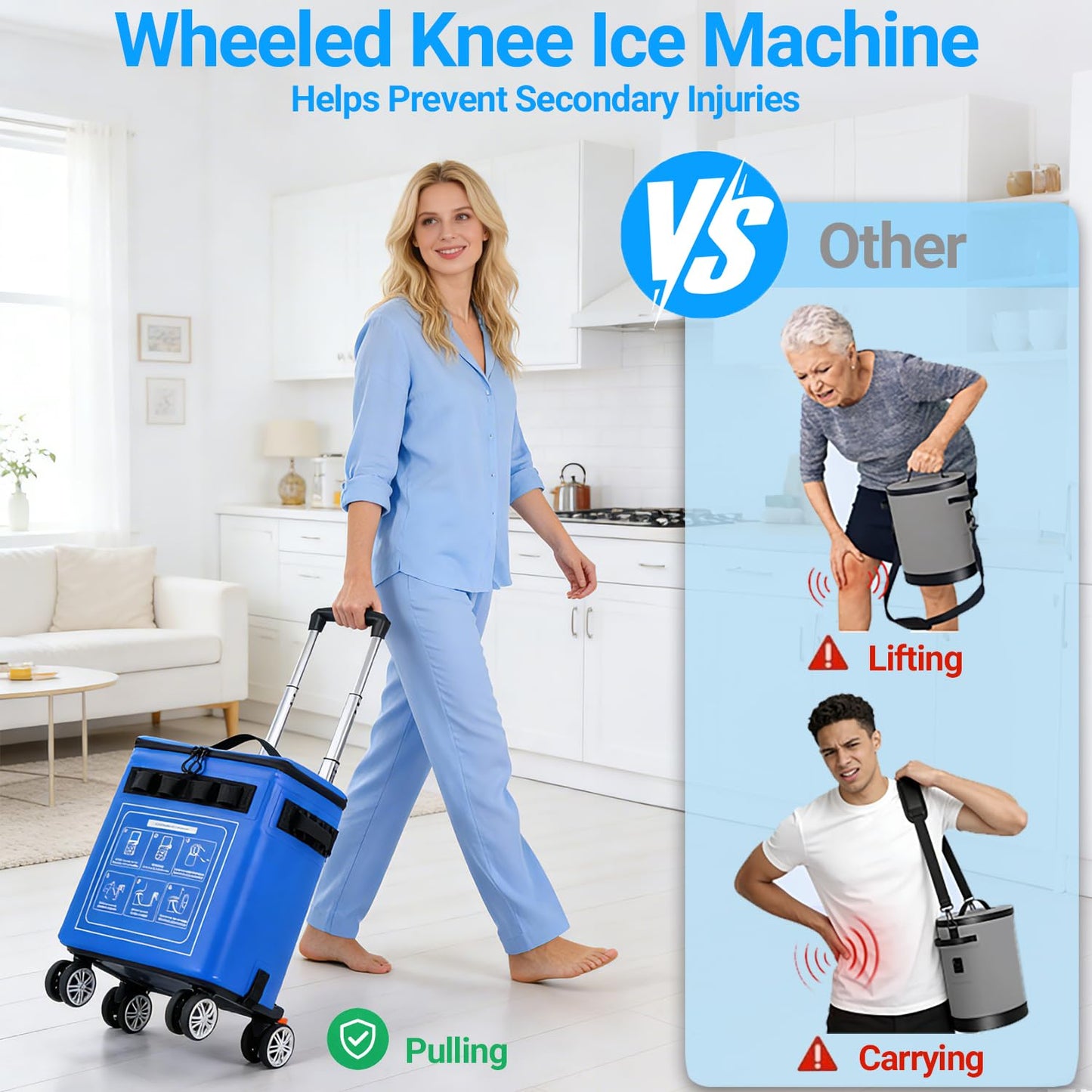 Ice Machine for Knee After Surgery, Cold Therapy Machine for Knee Replacement, Portable Ice Therapy Machine with Wheels, Handle for Pain Relief - Unisex for Men/Women