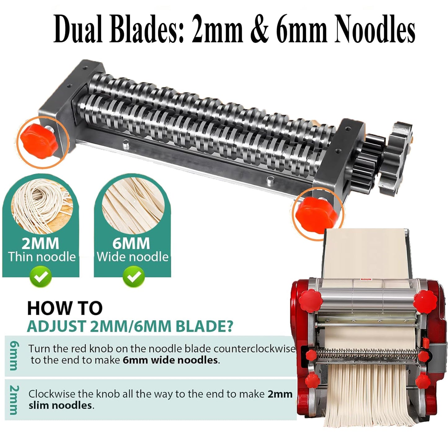 XINGYUEXUAN Electric Pasta Making Machine Commercial Noodle Spaghetti Maker Dough Roller with 2mm/6mm Cutter