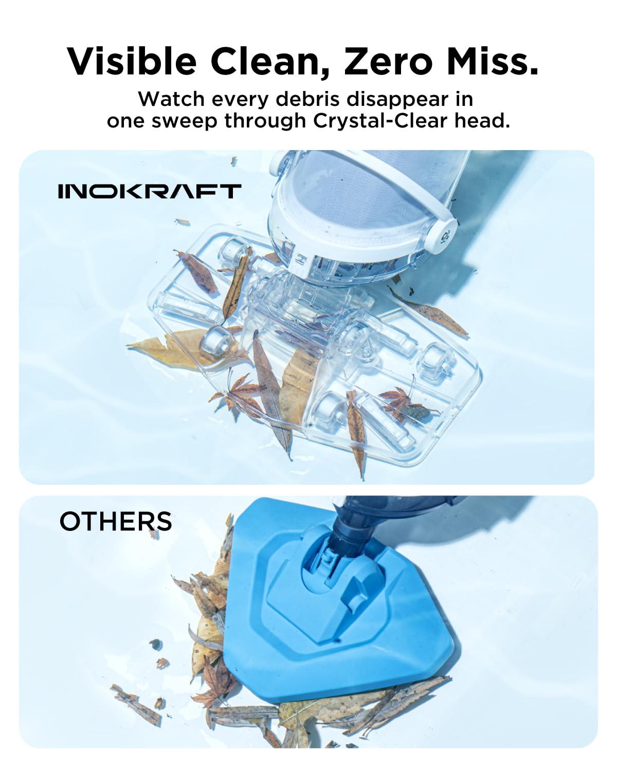 InoKraft Pool Vacuum for Above Ground Pool, Cordless Pool Vacuum for Inground Pools, Rechargeable Pool Cleaner with 18.5 GPM Suction, Above Ground Pool Vacuum with 59” Extendable Pole, Blue