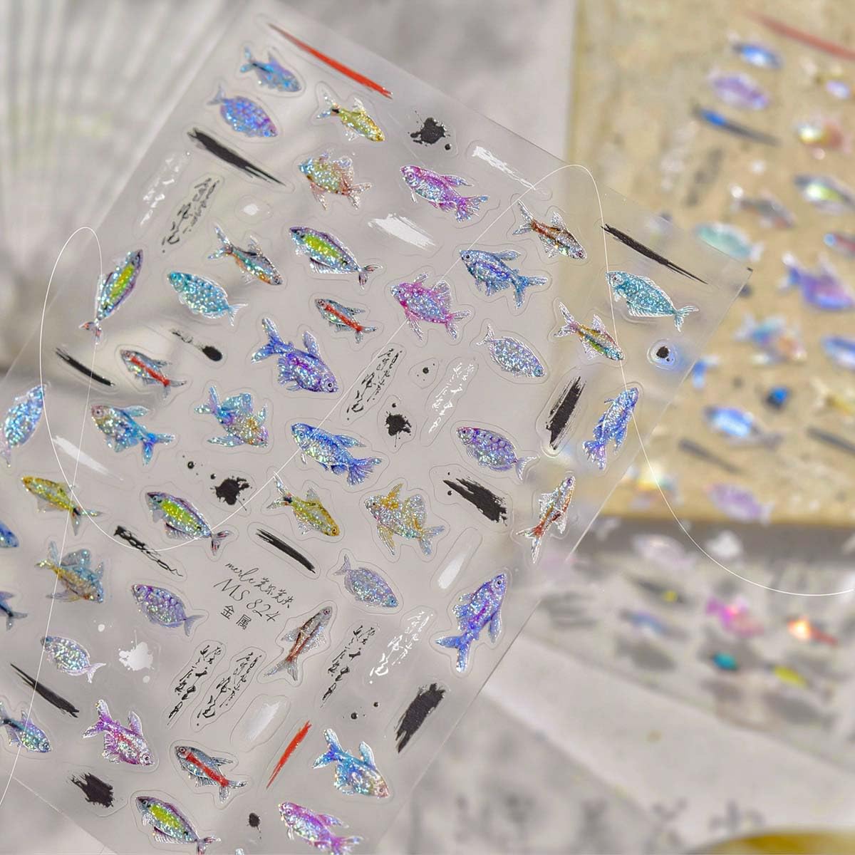 Fish Nail Stickers for Nail Art Iridescent Glittery Nail Decals Vibrant Fish Stickers for Nails with Design 3D Self Adhesive Nail Art Supplies & Decorations for Women Girls 1 Sheet