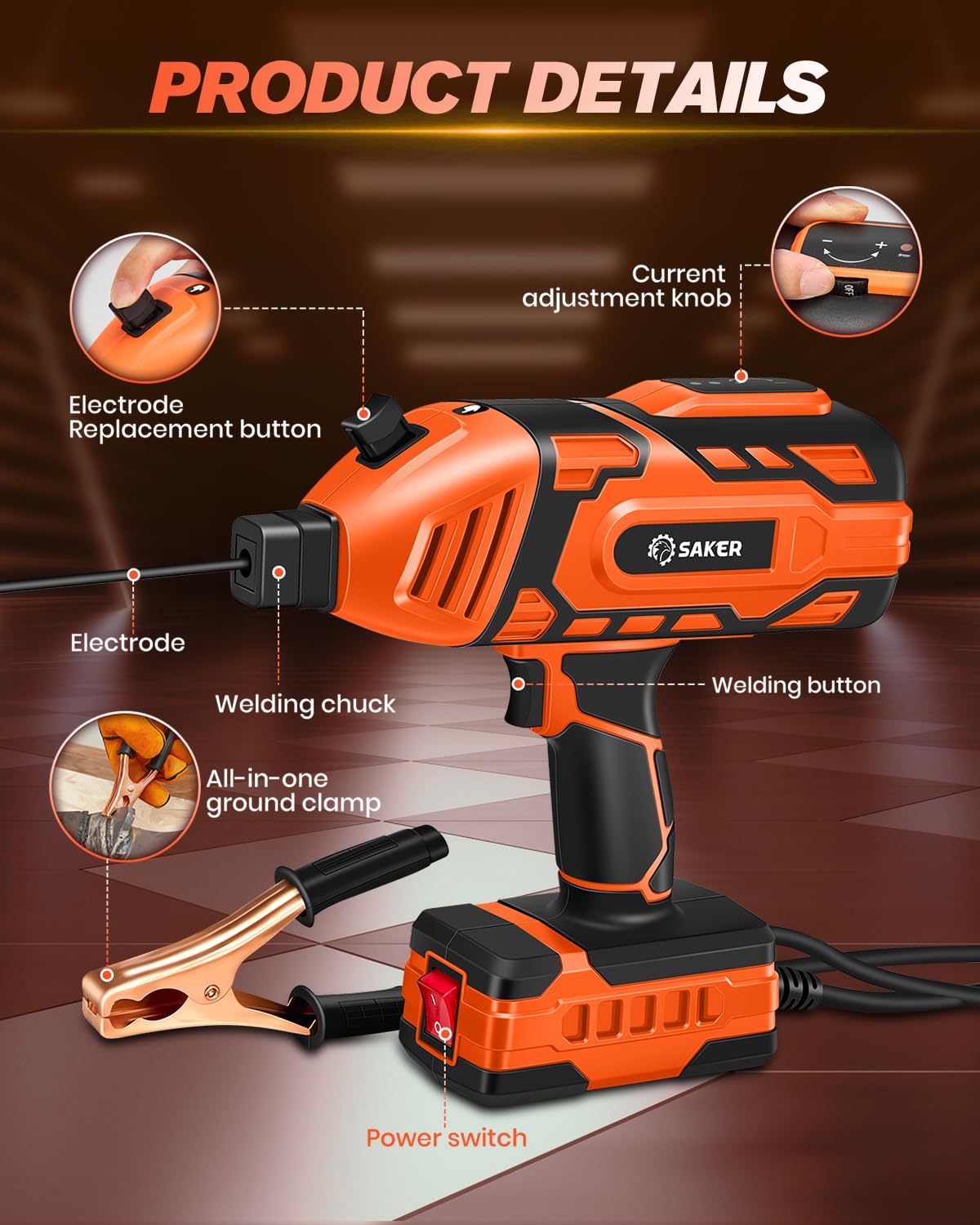 Saker Portable Welding Machine,Welding Machine 110V with IGBT Inverter 5 Variable Current Adjustment, Portable Electric Welder Machine,Fits for 3/32" Wire Rods,Gift for Men(Orange)