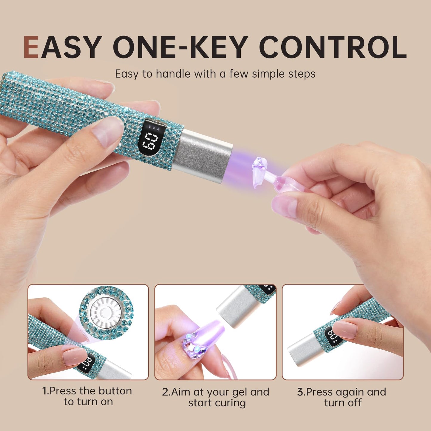 CHRISTINE SHELLY Handheld UV Light for Gel Nails, Mini LED Cordless Nail Lamp for Gel Nail Polish, Portable Flash Cure Lamp, Rechargeable USB Nail Dryer with LCD Display Fast Curing Home DIY