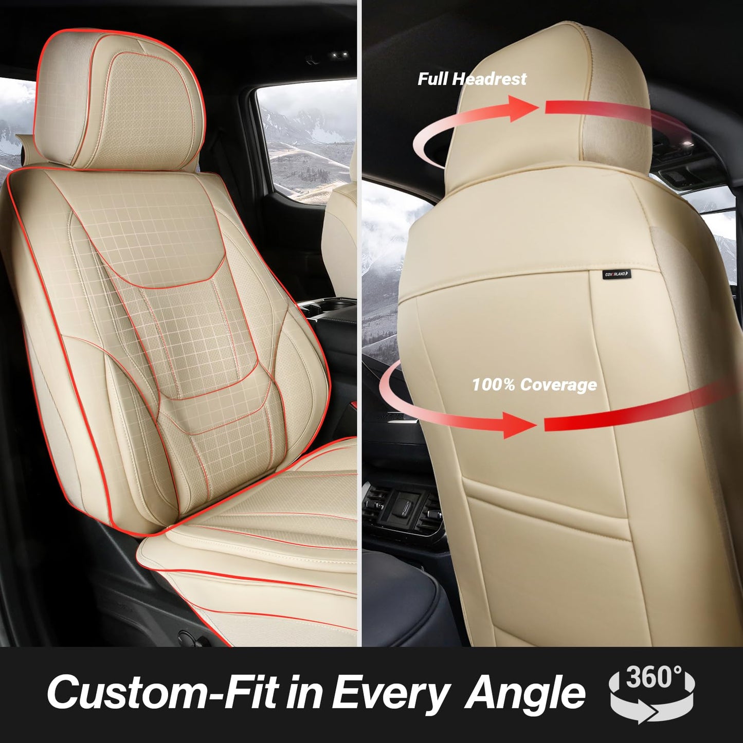 Coverland Custom Car Seat Covers Compatible with 2010-2025 Subaru Outback - Premium Leather Non-Slip Memory Foam Waterproof Seat Cover Custom fit Interior Protector [Front Seat-Beige]