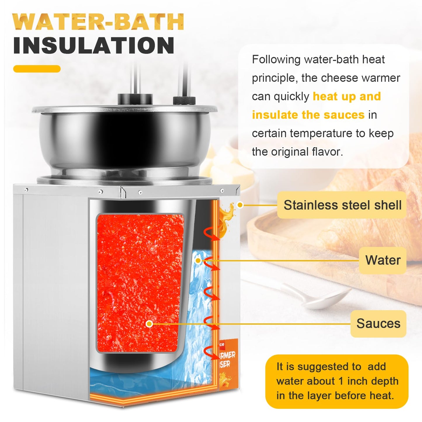 Saladulce 4.2Qt Nacho Cheese Dispenser Warmer Cheese Sauce Warmer with Cleaning Kits&9 Stickers, Pump Dispenser for Sauce Cheese Fudge Caramel
