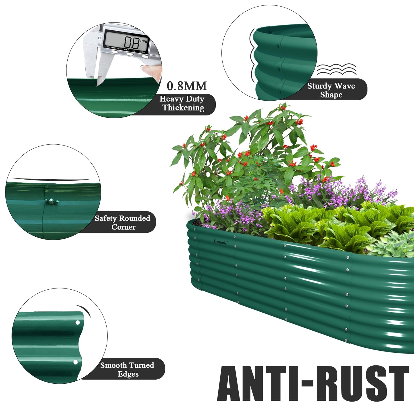 Tramull 8x3x2ft Galvanized Raised Garden Bed, 24" Tall Deep Root Metal Planter Boxes, Bottomless Above Ground Raised Garden Beds Outdoor Kit for Plants Vegetables, Flowers, Herbs, Fruits, Green