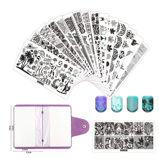 BeautyLeader 20 Pcs Nail Stamp Plates Set 15 Nail Art Plate 2 Stamper 2Scraper 1storage Bag Nails Art Stamping Plate Scraper Stamper Set Leaves Flowers Animal Nail Image Plate