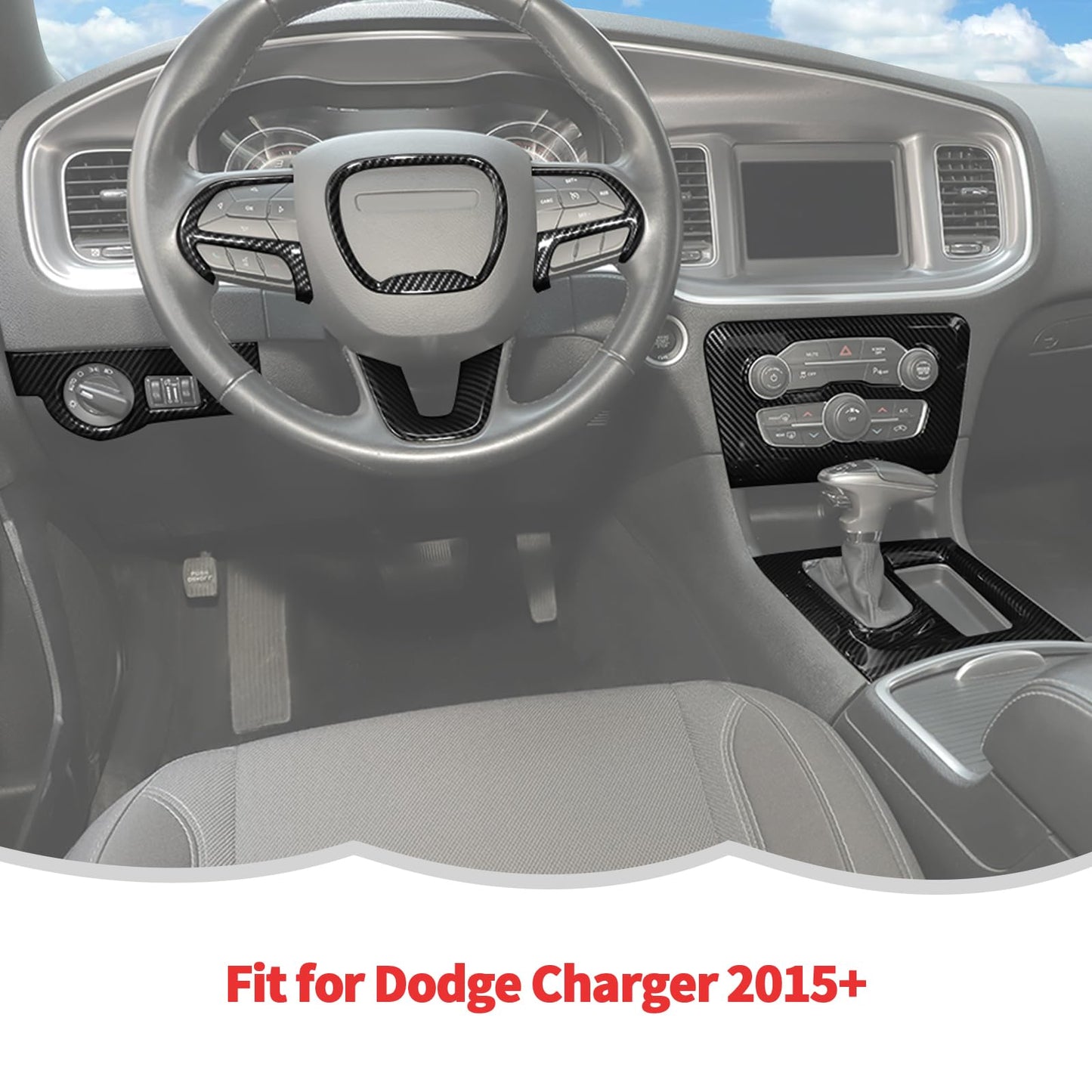 RT-TCZ Carbon Fiber Interior Trim Kit Cover Center Console Decoration Accessories for Dodge Charger 2015-2025,12PCS