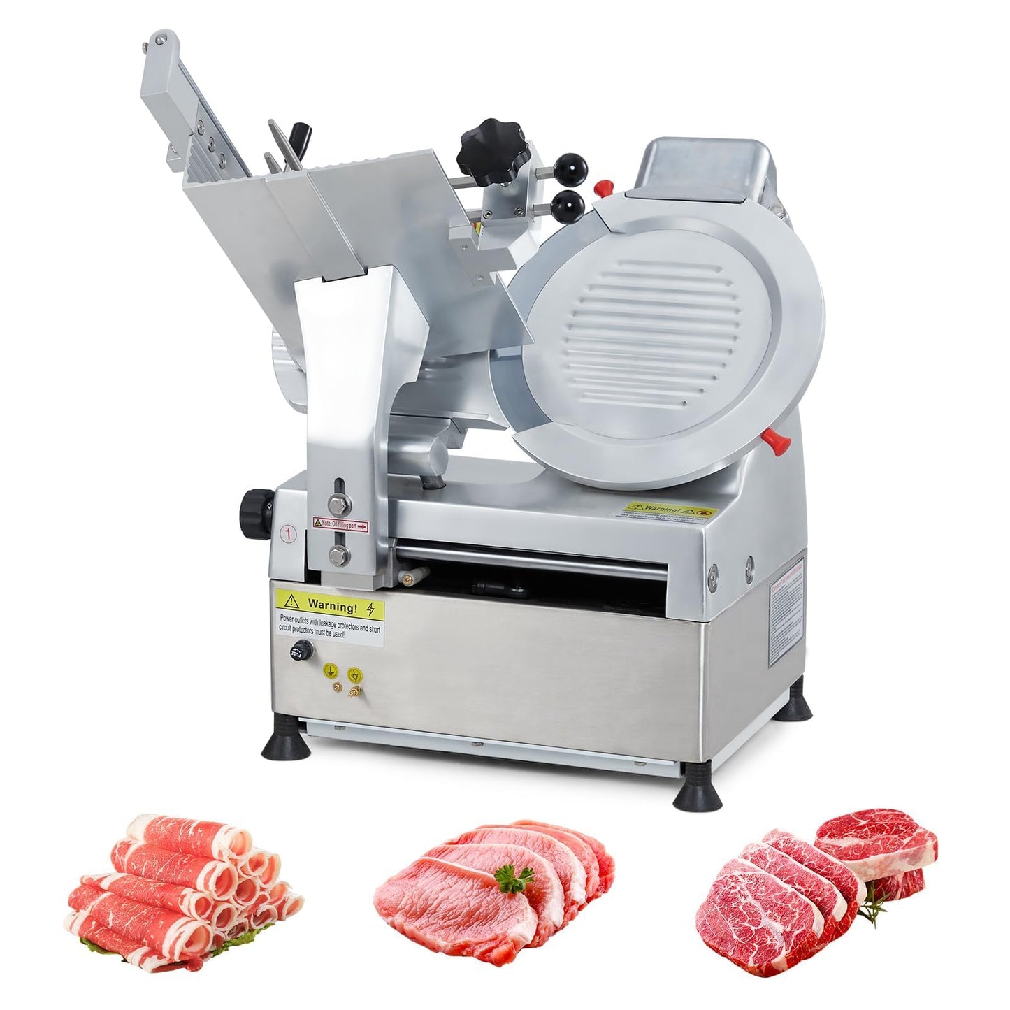 550W Automatic Commercial Meat Slicer - 12.6" Carbon Steel Blade, Double-motor Food Cutter with 0-15mm Adjustable Thickness, Low Noise