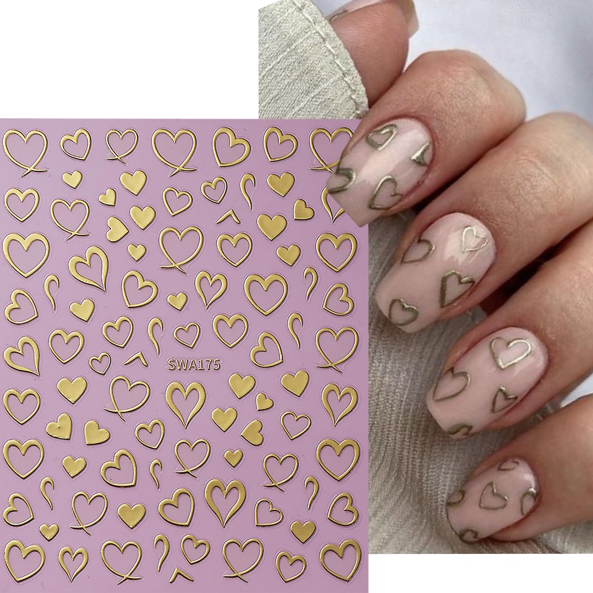 Heart Nail Art Stickers Valentine's Day Nail Decals 6PCS Empty Love Heart 3D Self-Adhesive Valentine Nail Art Decorations Supplies Red Silver Gold Heart Stickers for Nails Women Manicure Design