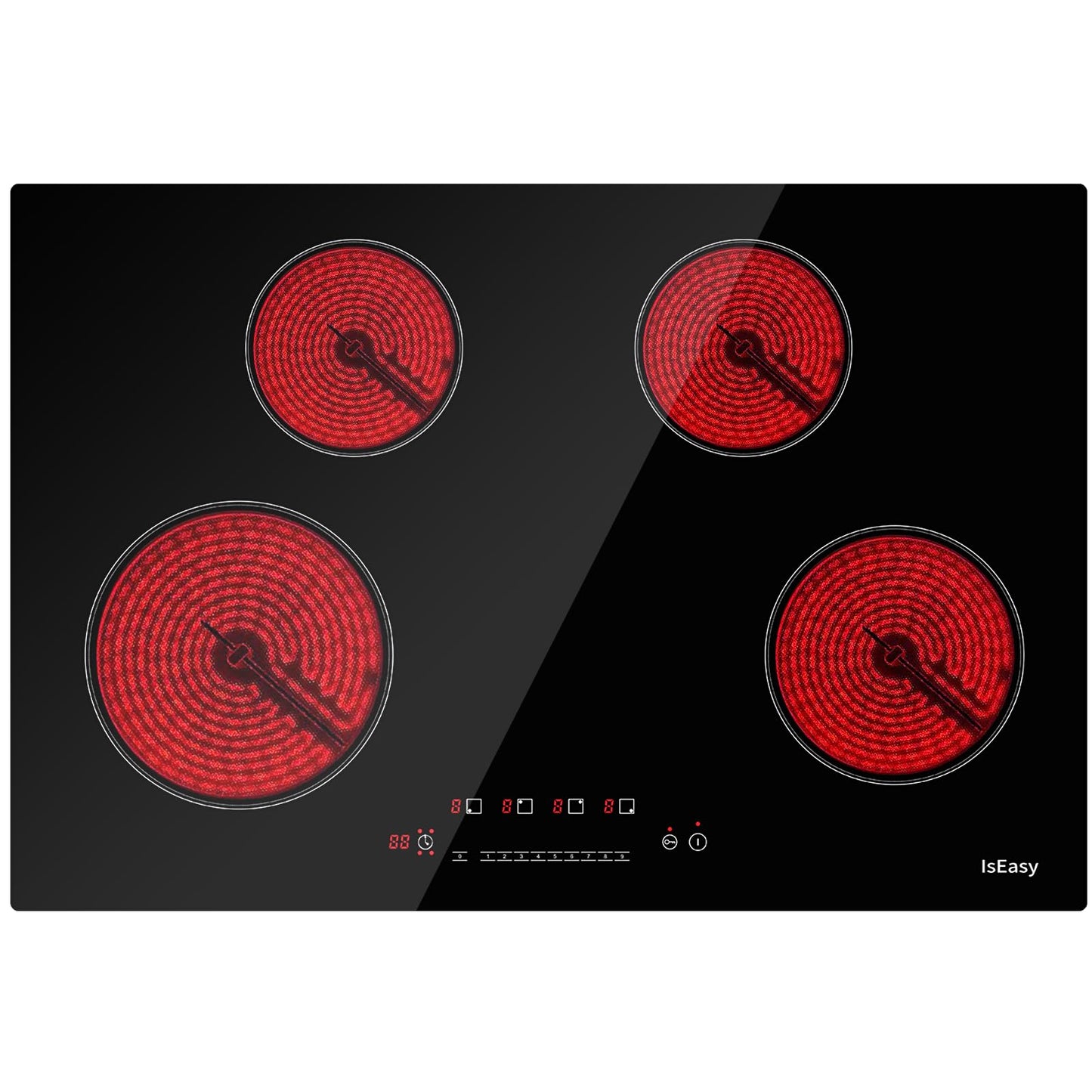Electric Cooktop Ceramic Stove 4 Burners 30 inch Built-in Countertop Burners Cooker Satin Glass in Black Touch Sensor Control,Timer,Child Safety Lock,9 Power Levels,220-240V 7200W