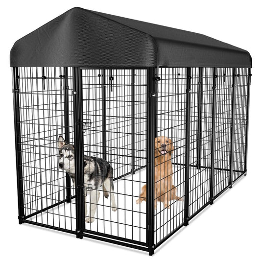 Dog Kennel Outside with Roof, 8'x6'x4' Outdoor Dog Kennels for Large Dogs, Heavty Duty Welded Dog Crate Playpen with UV-Resistant Waterproof Cover
