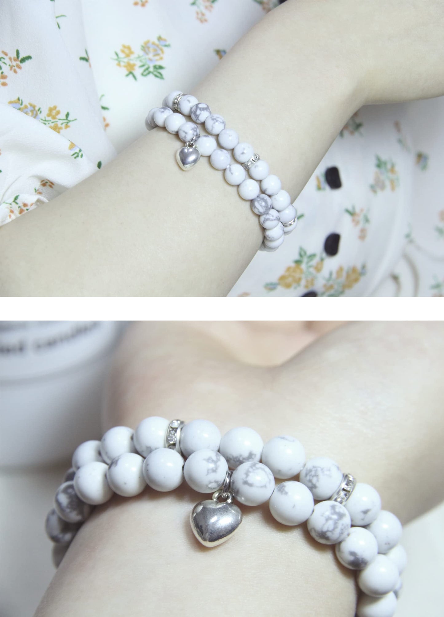GDLKPYHS Healing Bracelets for Women - White Turquoise Bracelet - Healing Prayers Crystal Bracelet, 8mm Natural Stone Stress Relief Yoga Beads Get Well Soon Gifts