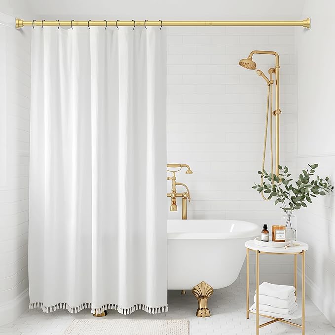 Shower Curtain Rod 31-63 Inch,0.87"Diameter Adjustable Spring Tension Curtain Rods No Drill,Warm Gold Shower Tension Rod for Bathroom,Room Divider,Window,Anti-Rust Non-Slip 1-Pack