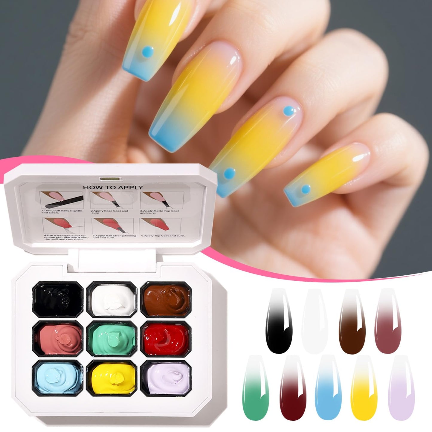 AOBOO Ombre Gel Polish Nail Sponges for Ombre 9 Series Colorful Blush Effect Pat Painting Gradient Blooming gel ombre & pat paint for nails Multistyle French Manicure Nail Art DIY Home (A7, 1)