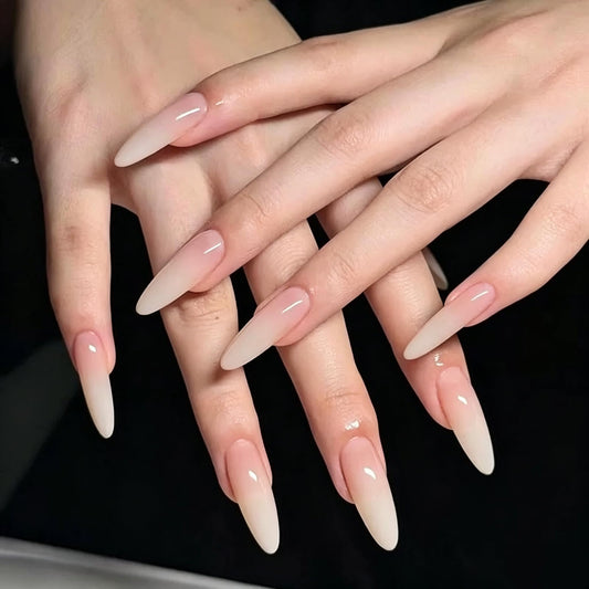 C.Z.Z.T.T.NAILS 24pcs Press On Nails with Jelly Glue ，Translucent Fake Nails Nude Gradient Long Almond Nail Art,Perfect for Women, Professionals & Beauty lovers