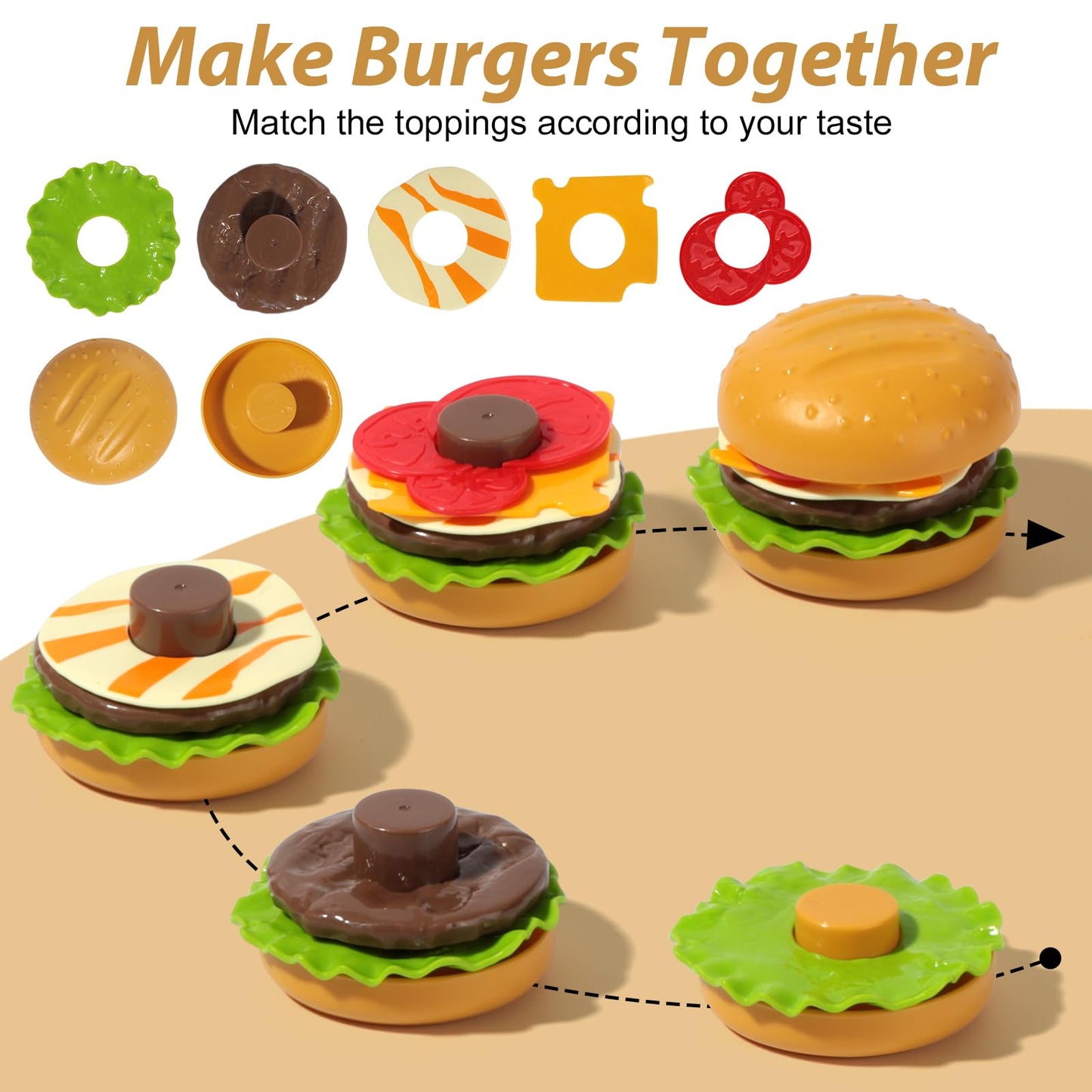Hydeem 80 Pcs Pretend Play Food Toy for Kids Kitchen Aged 3 4 5, Fast Food Set with Storage Bucket, Pizza, Burger, Ice Cream, Hot Dog, Educational Birthday Toy Gift for Boys Girls