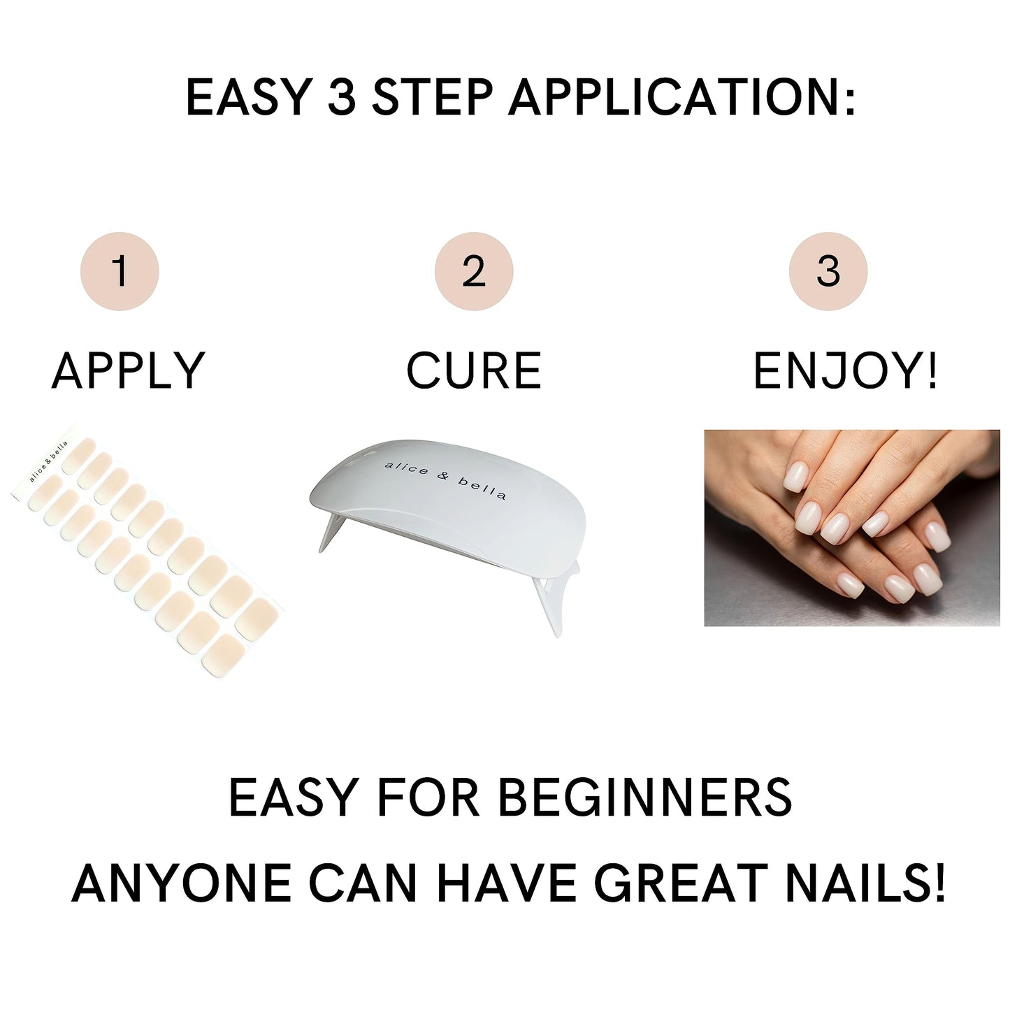 ALICE & BELLA Semi Cured Gel Nail Strips-20 PCS Pure Milky White Nail Strengthening Gel Stickers, Use with UV Light Lamp, Salon Quality Manicure Wraps (Milky White)