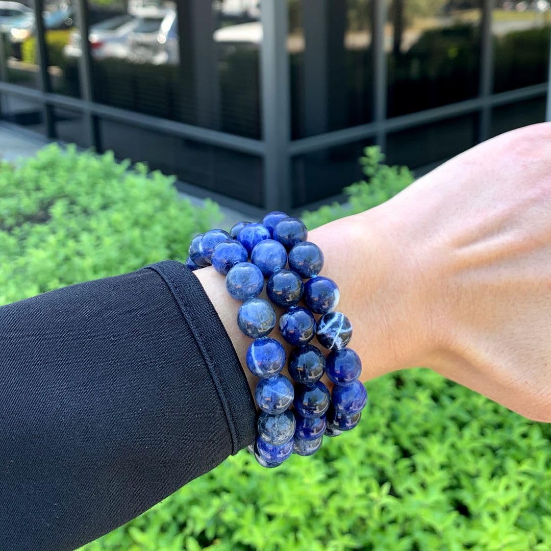 Adabele Real Natural Blue Sodalite Gemstone Beaded Bracelet 7 inch Stretch Chakra Healing Crystal Stone Women Mom Gift (Unisex) GB10-A47