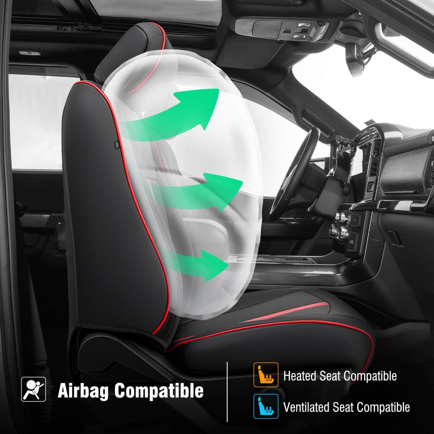 DiffCar® Seat Covers for Ford F150: 2015-2026 SuperCrew/Crew Cab, Full Set Faux Nappa Leather Truck Seat Covers for F-150 XL XLT, Custom Fit Car Accessories Pickup Seat Protectors for F 150, Black/Red