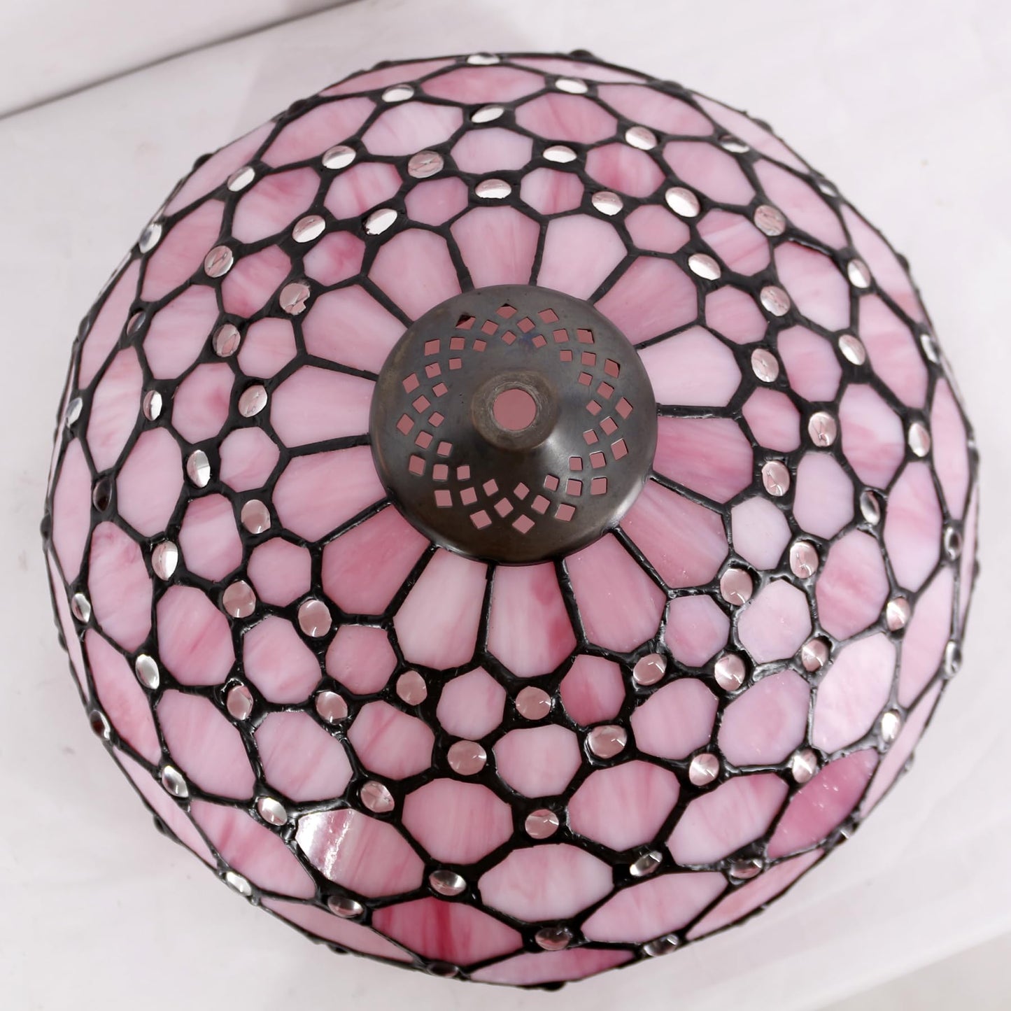 WERFACTORY Tiffany Lamp Pink Stained Glass Bead Table Lamp Desk Bedside Reading Light 12X12X18 Inches Deco Bedroom Living Room Home Office S005 Series