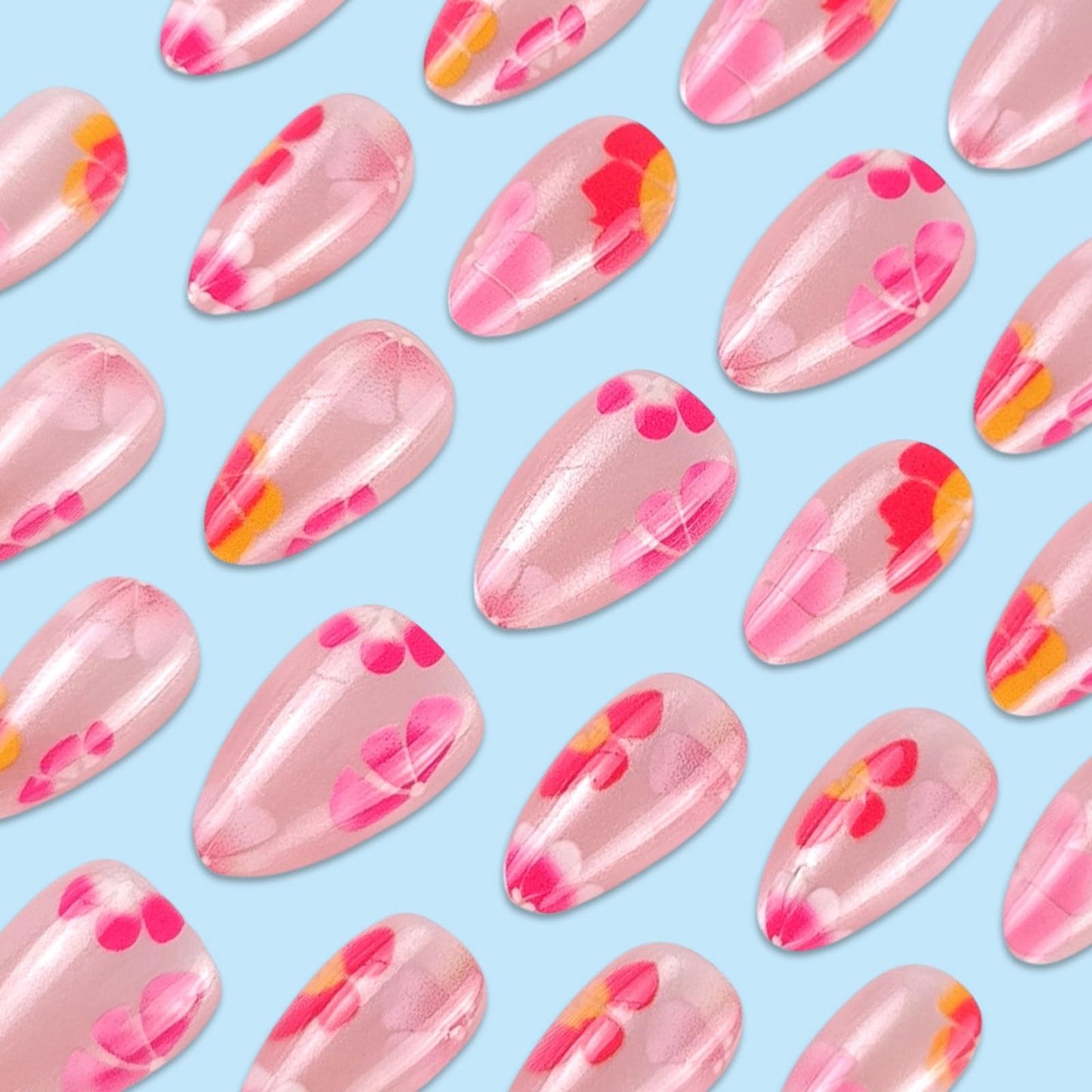 IMSOHOT Press on Nails Short Oval Fake Nails Pink Flower Glue on Nails Summer Cute Acrylic Nail Supplies Full Cover Glossy Round False Nails for Women Girls 24Pcs