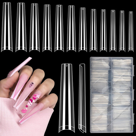 LIONVISON 3XL Coffin Nail Tips Professional, 504PCS Extra Long Tapered Square, 12 Sizes Straight Press On Gel Nails, Home DIY Salons