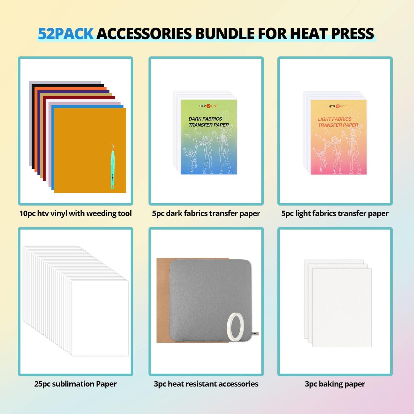 HTVRONT Automatic Heat Press Machine for T Shirts - Heat Press 15x15 with Adjustable Pressure & 52 Pcs Heat Press Accessories for Press Heat Machine