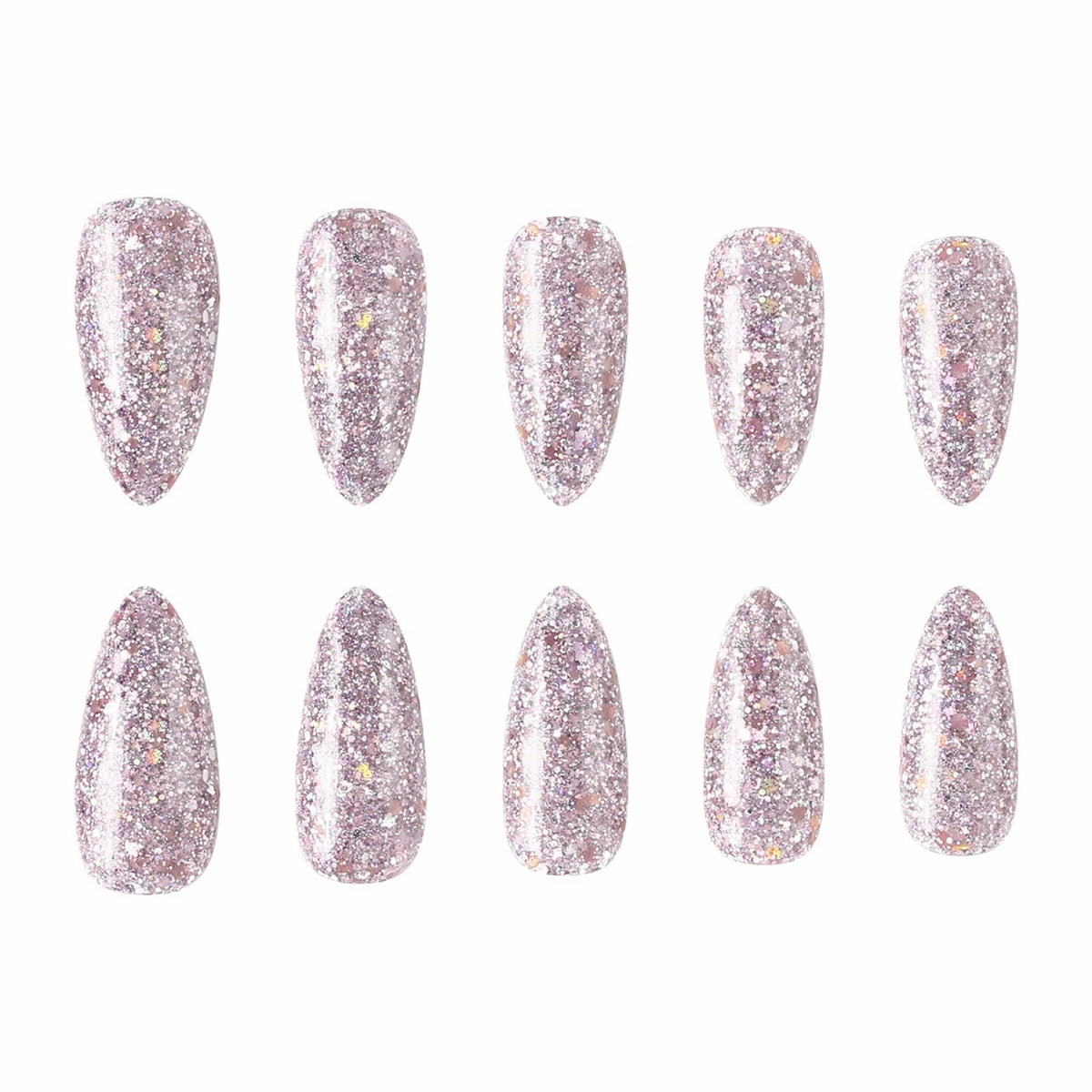 IMRAIN Glitter Press on Nails Medium Almond Pink Fake Nails Glossy Glue on Acrylic Nails Full Cover Sparkling Artificial False Nails for Women Girls 24Pcs